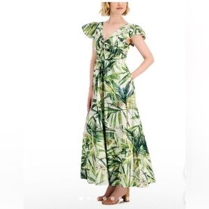 Taylor Green Leaf Print Maxi Dress Size 4